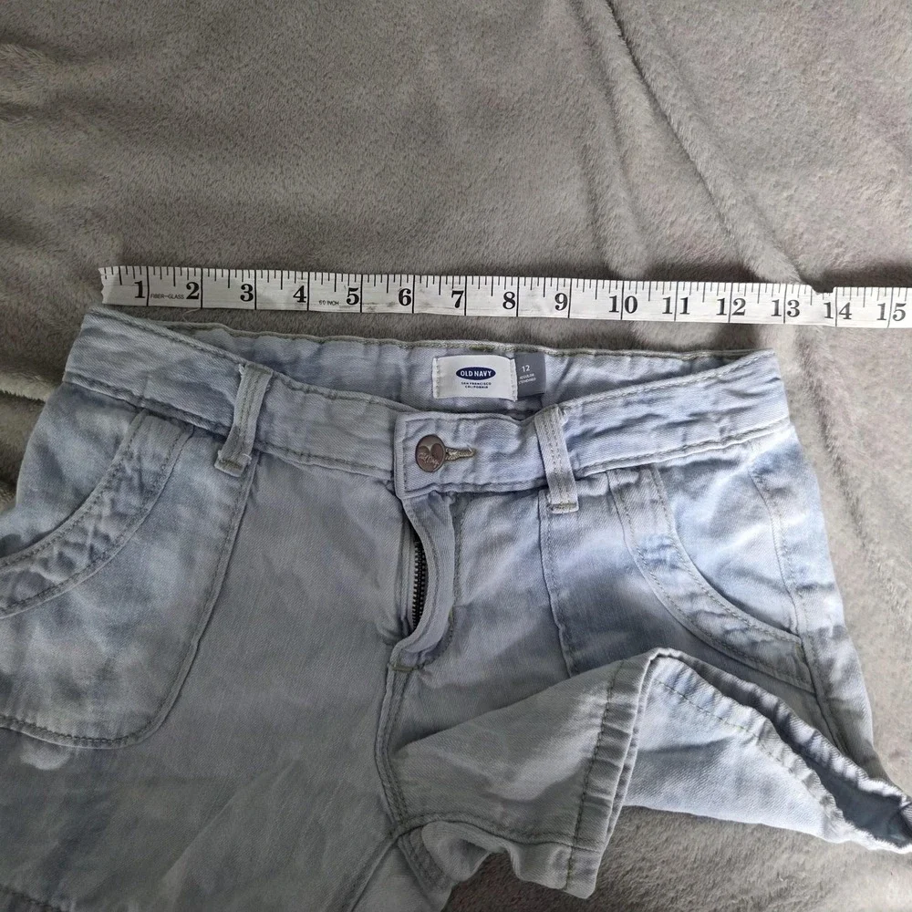 Old Navy Shorts Girls 12 Blue Chino Light Wash Denim Zip Fly Pockets Casual